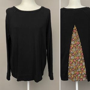 LOFT Black/Floral Split-Back Raglan-Sleeve Sweater Size M